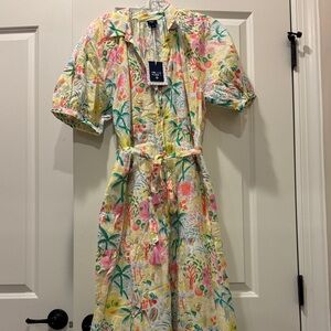 Roller Rabbit Multicolor Tropical Print Dress — Yellow, Pink & Green